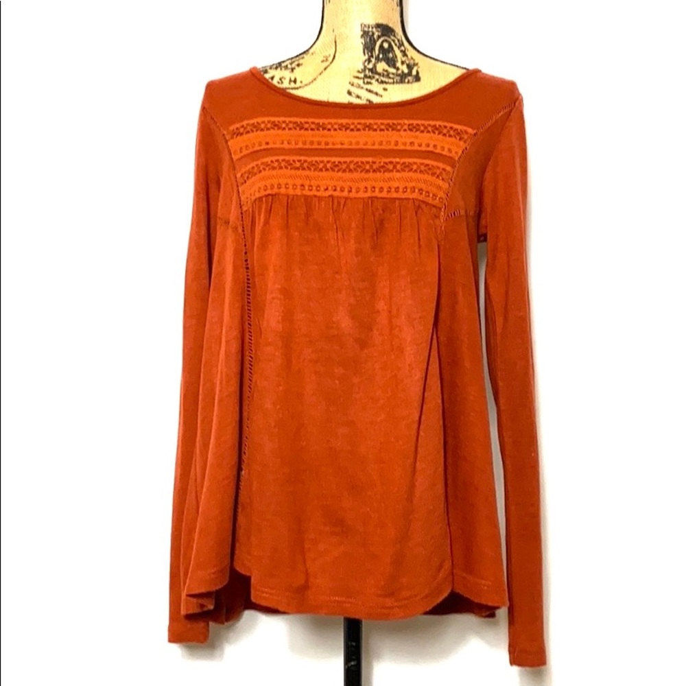 Entro Autumn Orange Lace Boho Long Sleeve Top S